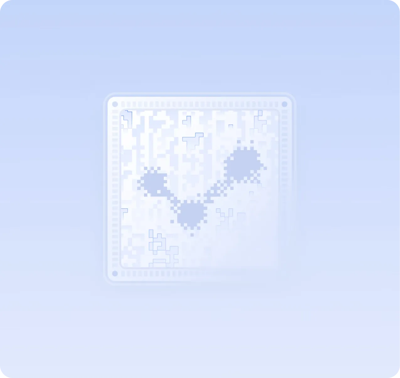Abstract digital circuit pattern with connected nodes on a light blue background symbolizing an AI chip.