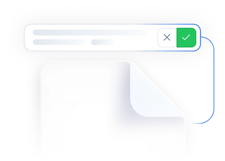 Checklist row accepted with a green check, linked to a document with a folded corner.