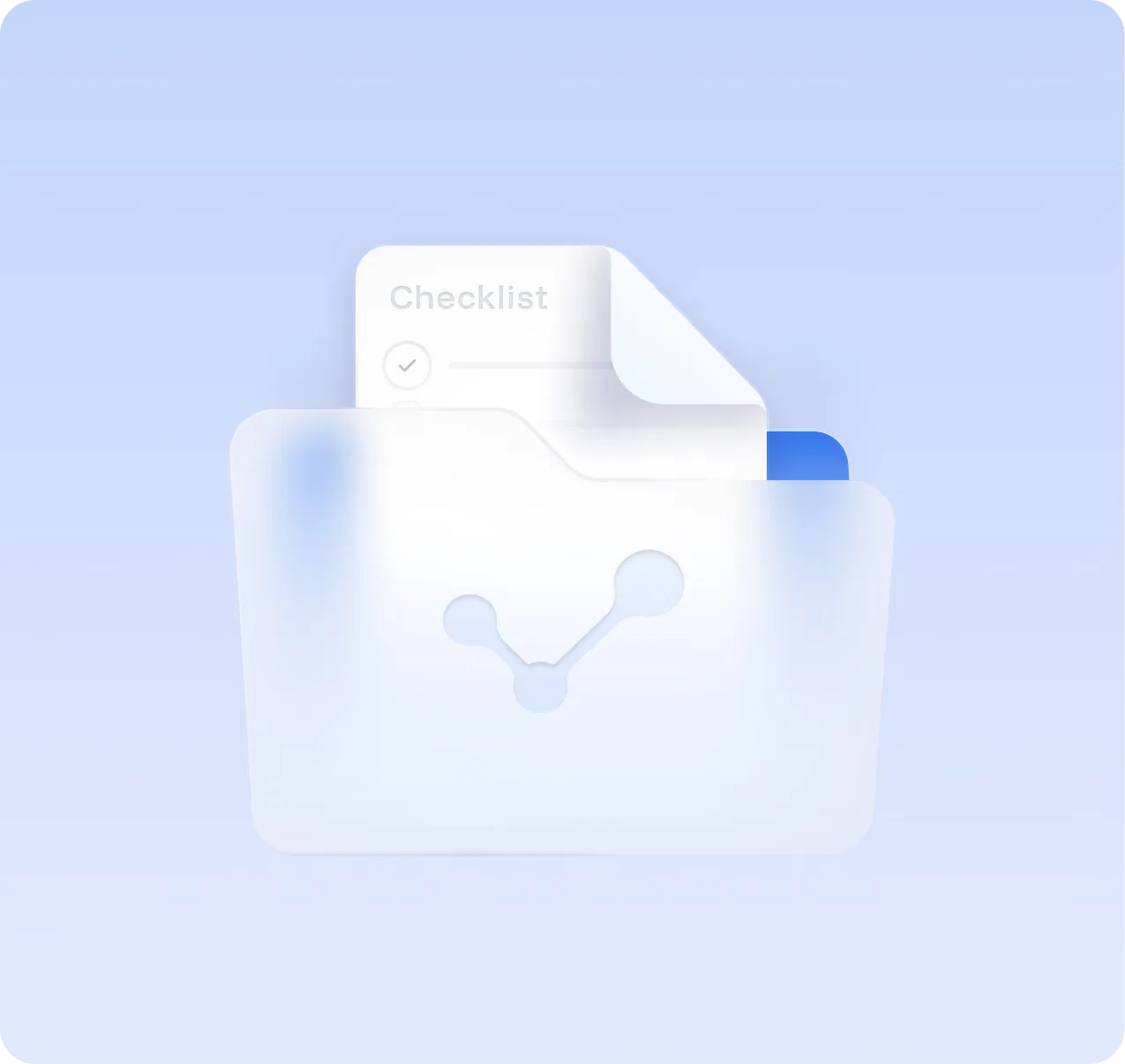 Translucent folder icon with a sheet labeled 'Checklist' inside on a blue background.